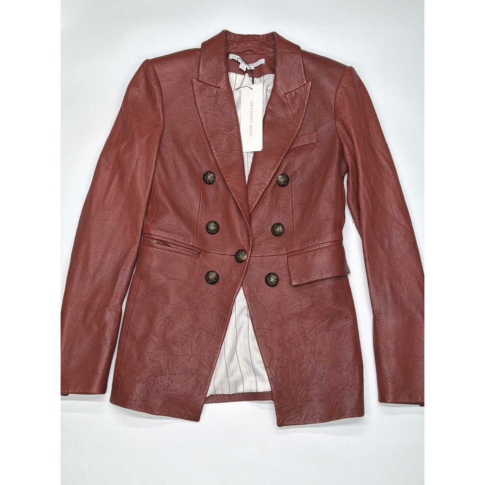 Veronica Beard Gaia Dickey Jacket Rust Leather Double Breasted Blazer Size 0 NWT